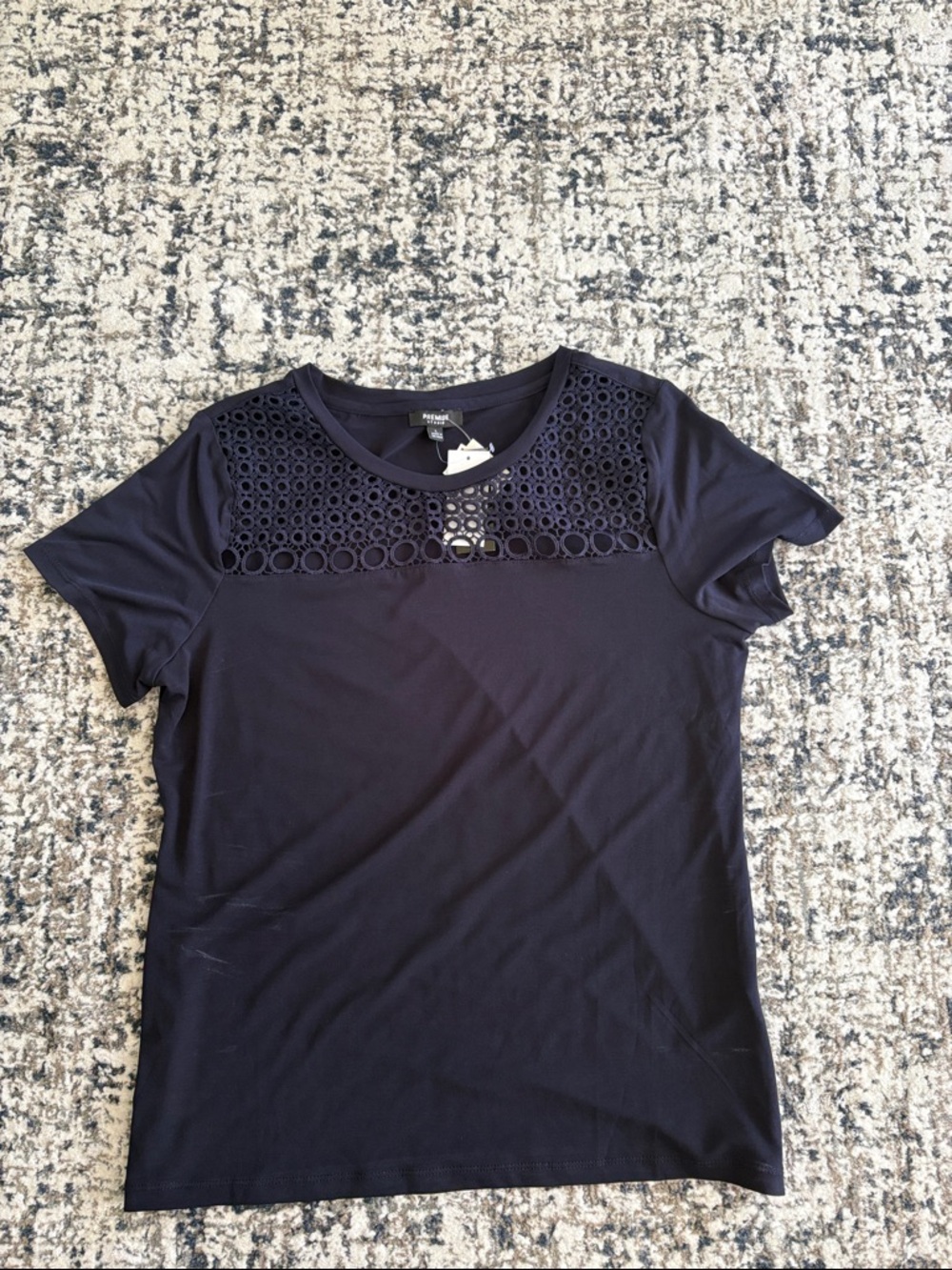 Premise Navy Short Sleeve Top with Eyelet Detail